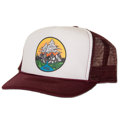 Cloud Mountain Trucker Hat - Maroon/White