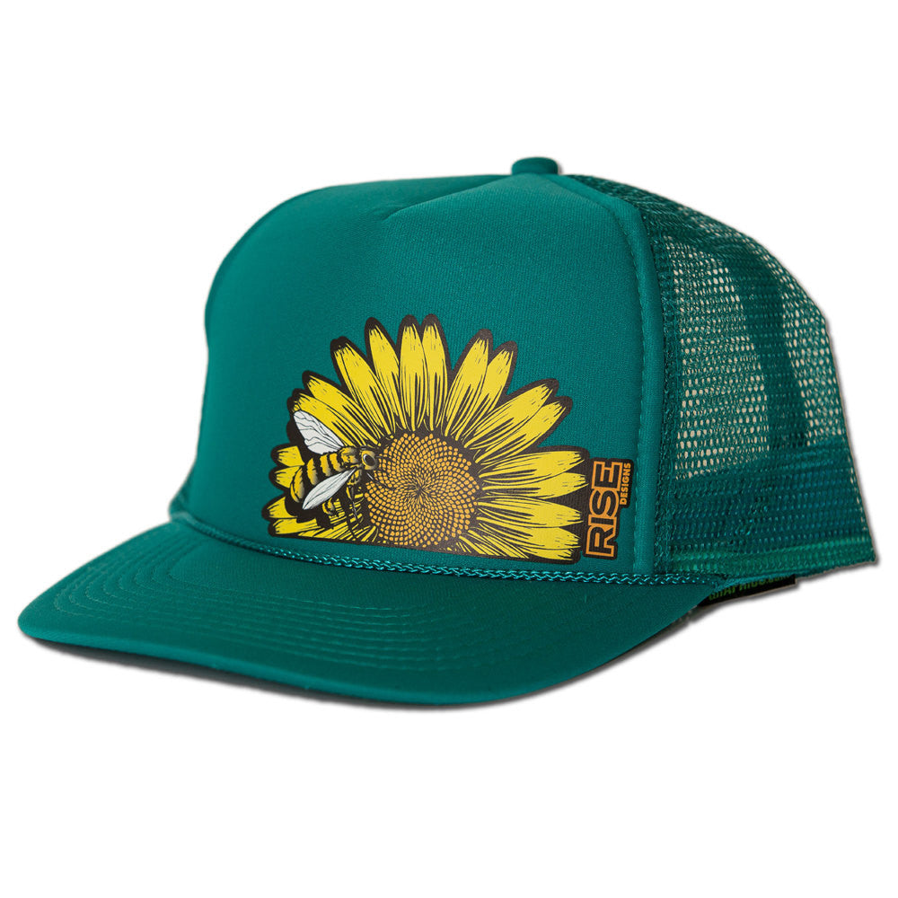 Sunflower Bee Trucker Hat - Jade