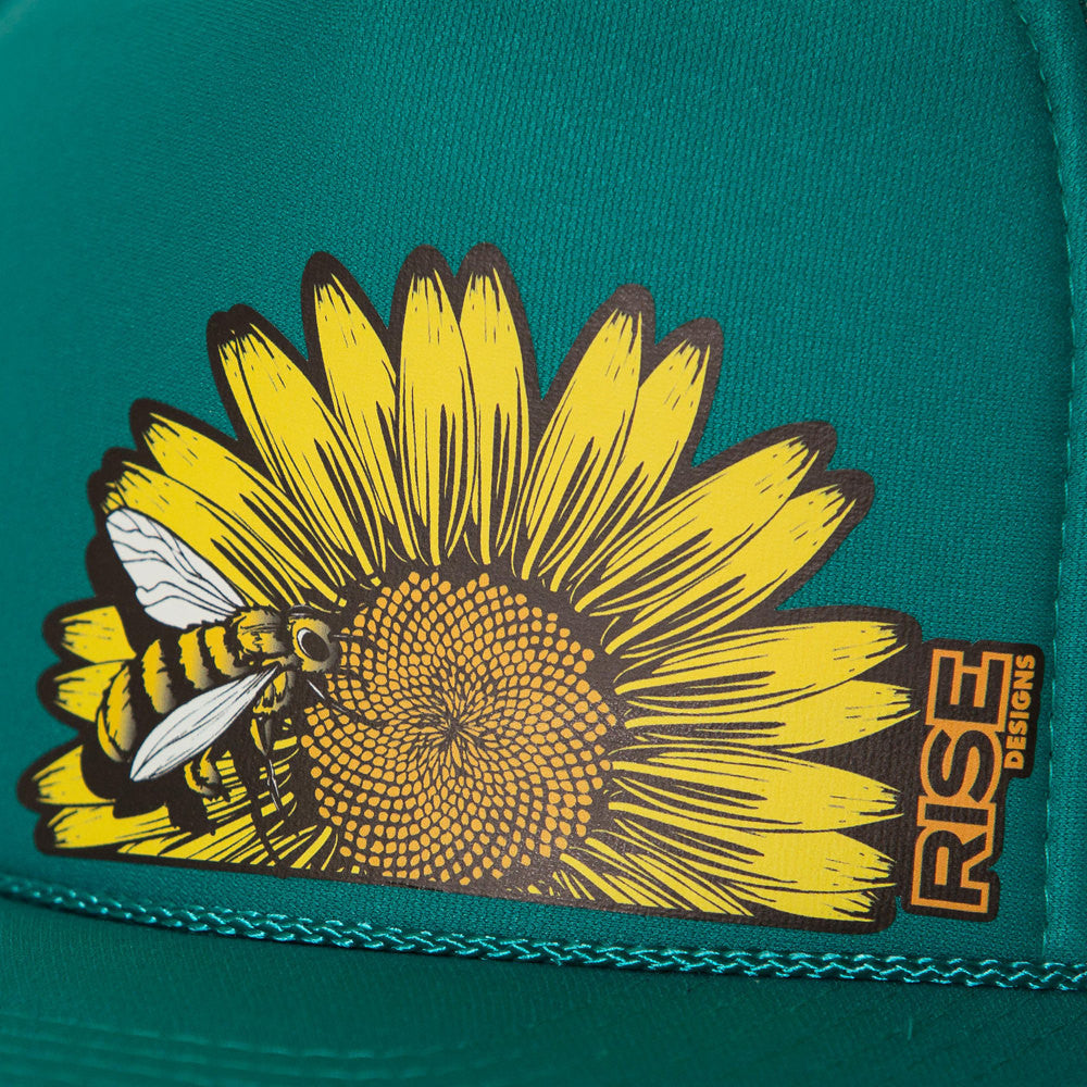 Sunflower Bee Trucker Hat - Jade